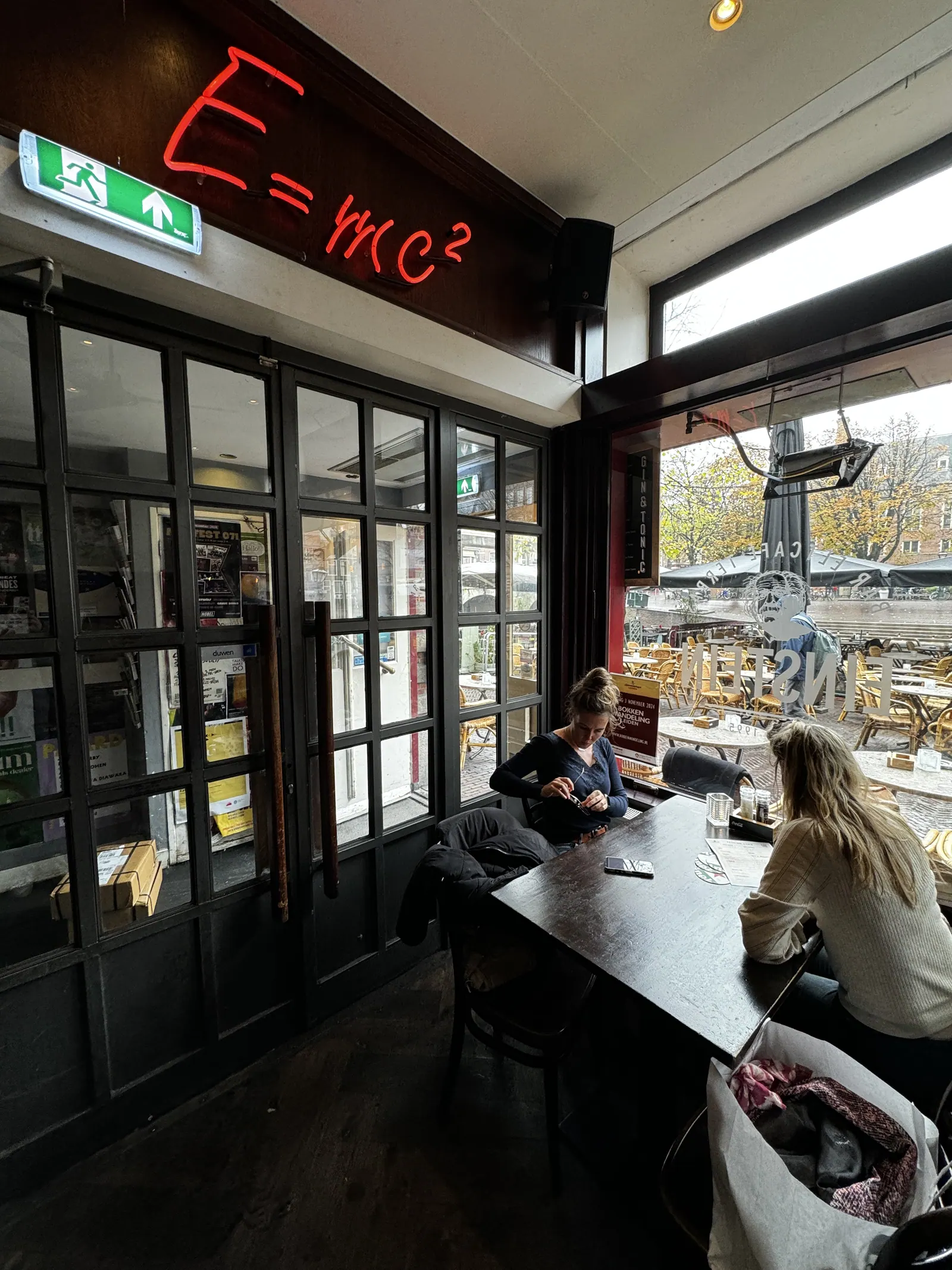 Indoors on a rainy day in a Leiden café by the window