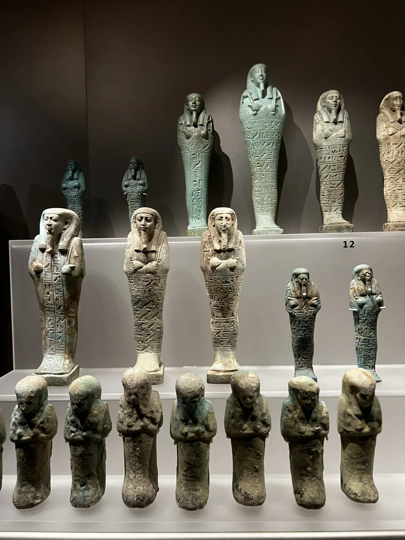 Display case of turquoise ushabti figurines from ancient Egypt at the National Museum of Antiquities Display case of turquoise ushabti figurines from ancient Egypt at the National Museum of Antiquities